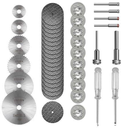 44PCS Cutting Discs Compatible with Dremel Rotary Tool, Includes Diamond, Resin, and HSS Blades for Precision Cutting of Metal, Plastic, Wood, and More – Rotary Tool Accessories