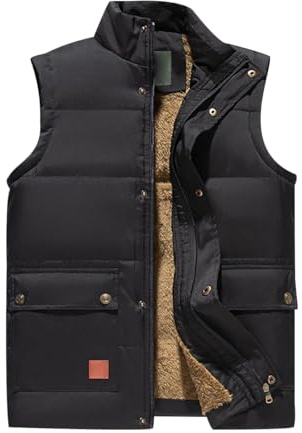 Veste sans Manche Homme Gilet Matelassé sans Manche Homme Gilet Polaire Doudoune sans Manches Homme Hiver Gilet de Travail Gilets Rembourré Blouson Manteaux sans Manche Homme Grande Taille Noir 6XL