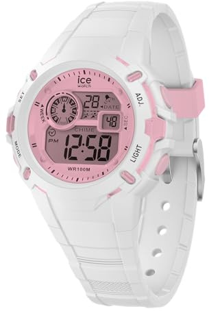 ICE-WATCH - Ice Digit Explorer White Pink - Montre Blanche pour Fille avec Bracelet en Silicone - 024001 (Small)