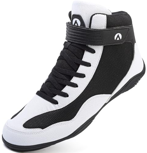Mufanton Botas de Lucha para Hombre Zapatos de Lucha Profesional Deportivos Ligeros Zapatos de Boxeo para Entrenamiento físico Wrestling Shoes,Negro Blanco,EU35