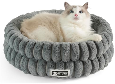 One PETS-TOP Cuccia per gatti soffice – Cuscino per gatti rotondo morbido – Cat Bed lavabile – Posto letto per gatti e cani di piccola taglia – antiscivolo (grigio, 50 cm)