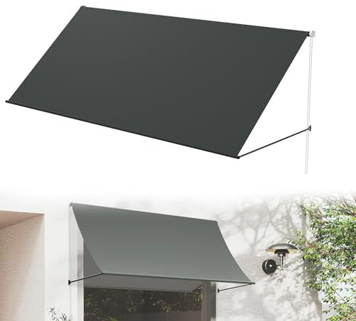 Suusolny Sonnenschutz Markise 300x145 cm – Einziehbare Fallarmmarkise aus Stahl – UV-Schutz & Wetterfest Fenstermarkise Ideal für Garten, Balkon (Anthrazit)