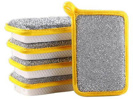 Dreamil 5 Stück Küchenschwämme, Doppelseitig Scrub Schwämme Wiederverwendbare Spülschwämme, Extra Saugfähige Reinigungsschwämme mit Kratzfest-Seite für Geschirrspülen & Küchenreinigung(Weiß