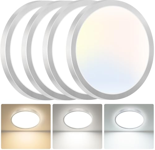 hepside LED Ceiling Light,3000K/4000K/6500K 3 Color Temperature,Waterproof LED Ceiling Lamp, Modern,Round Flush Ceiling Light for Bathroom, Living Room,Bedroom, Kitchen, Hallway, 4 Pack