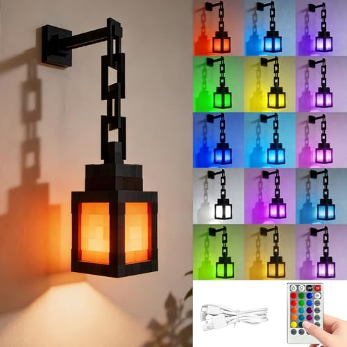 Kayuneed Veilleuse Lantern - 16 couleurs - Lampe murale LED portable - Avec télécommande et fonction variateur d'intensité - Rechargeable par USB - Pour enfants, chambre et décoration de fête