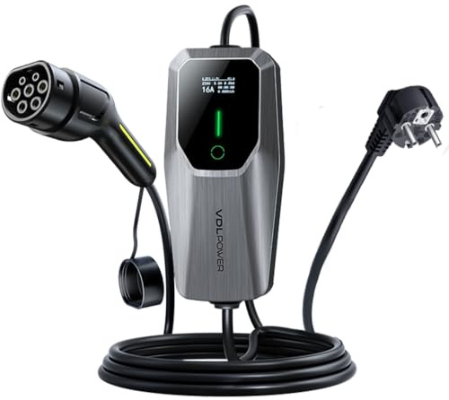 Cavo di Ricarica Tipo 2, 3,68 kW/5M, Cavo di Ricarica per Auto Elettrica, Display LED 6A-16 A, Caricatore Portatile EV, Tipo 2, per Veicoli Elettrici con Monofase EU-Schuko, IP65 (Norma IEC 62196-2)