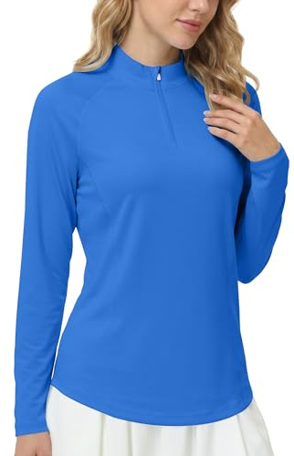 WISMBOX Women's 1/4 Zip Long Sleeve Tops, UPF 50+ Sun Protection Quick Dry Shirt, Sports Running Top for Hiking Gym Workout