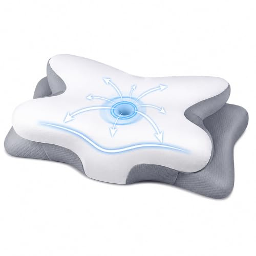 GrabCartify Cervical Pillow for Neck Pain, Side Back & Stomach Sleepers | 2 Heights Memory Foam Pillow, Orthopedic Pillow with Breathable Cover, Adjustable Neck Pillow