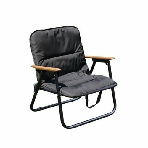 MERIGLARE Double Seat Sofa Banc de Camping Canapé Pliant Fauteuil Double avec Dossier de Soutien Accoudoirs Bois Structure Acier Carbone Toile Oxford Pliage, Noir, 1 Coussin D