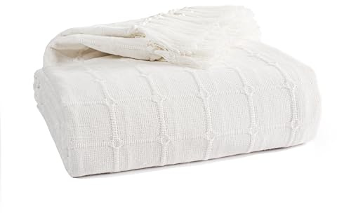EHC Throws for Sofas, Settee Throws, Throw blanket Covers Up to 3 Seater Sofa, Double/King Size Bed Blanket Reversible throw, 228 x 254 cm, Ivory