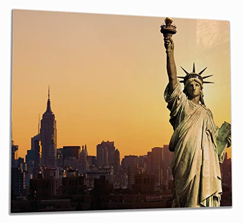 Wallario Herdabdeckplatte/Spritzschutz aus Glas, 1-teilig, 60x52cm, für Ceran- und Induktionsherde, Freiheitsstatue New York