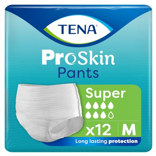 TENA ProSkin Pants Super, Incontinence Underwear, Medium (12 Count) | Incontinence Underwear for Men & Women, Moderate to Heavy Leakage, Fast Absorption, Odour Control & Triple Skin Protection