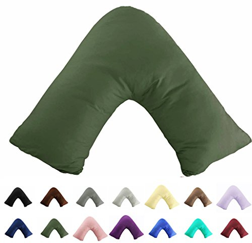 Gyulin 100% Cotton 300 Thread Count Soild Envelope Style V Shaped/Tri/Boomerang Standard Pillow Case Cushion Cover Only Cover No Insert (Olive Green)