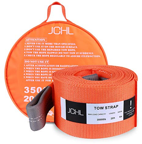 JCHL Cinghia di traino resistente di recupero, 4 x 20 'corda, 35000 libbre (18 ton), capacità nominale, fune di traino fuoristrada, anelli rinforzati, borsa
