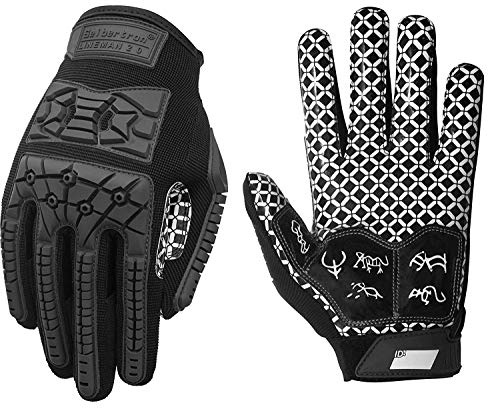 Seibertron Lineman 2.0 vadderade palmfotbollsmottagarhandskar, flexibla TPR-stötskydd baksidan av handhandhandhandske vuxen- och ungdomsstorlekar Youth Size Black Youth S