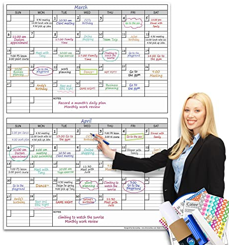 Dry Erase Two Month Laminated jumbo Wall Calendar, 38 x 50, Huge bimonthly Vertical Laminated Erasable White Board, Giant 60 day Family Whiteboard Schedule Planner, Large Multi Month Reusable Poster