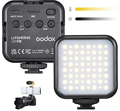 GODOX LITEMONS LED6Bi Lámpara de Video LED Bicolor, luz Bicolor 3200K-6500K CRI 95, Recargable con batería de Litio para filmación, transmisión en Vivo, microfilmación y grabación