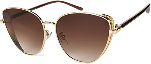 styleBREAKER Damen Cateye Sonnenbrille mit Glitzer Element, Metall Rahmen und Polycarbonat Gläser, Katzenaugen Form, Retro Look 09020104, Farbe:Gestell Gold/Glas Braun Verlauf