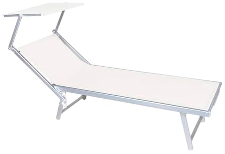 SUNNY STAR LETTINO CON PARASOLE IN TEXTILENE 186x61x38cm STRUTTURA IN ALLUMINIO BIANCO
