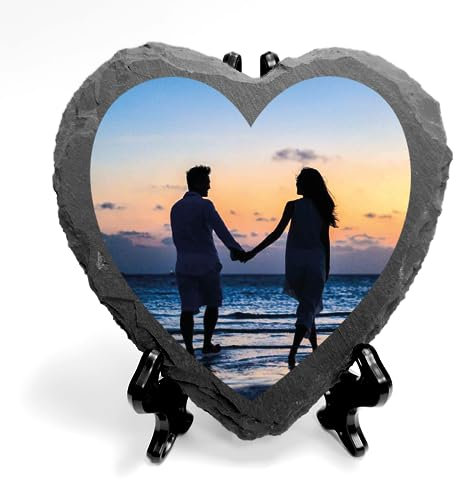You Personalise Personalised UV Printed Heart Shaped Photo Gift on a Heart Charcoal Slate with Stand