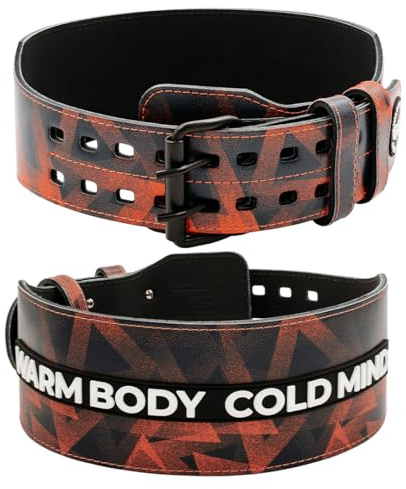 'VARM BODY COLD MIND premium lädertyngdlyftningsbälte (10 cm) för styrketräning – gymbälte för styrketräning, korsträning, bodybuilding, fitness, viktlyftningsbälte (Röd & Svart, XL (90-114cm))