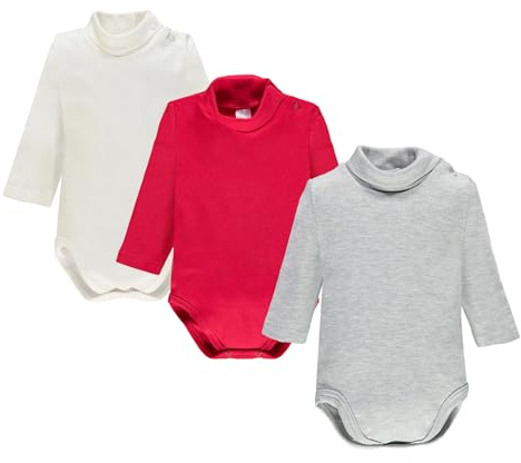 Ellepi body de cuello alto para bebé en algodón cálido de manga larga, crema gris rojo, 4 años, 104 cm