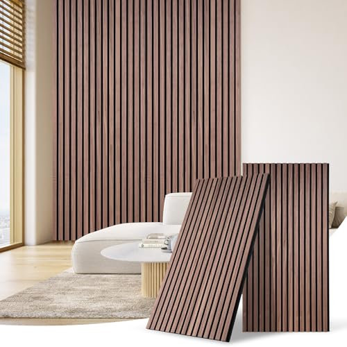 DOLLAR BOSS Paneles acústicos de madera, paneles de pared 3d 120x60cm 2 Piezas, pared de madera, pared acústica, paneles acústicos, pared con molduras decorativas para oficina&habitación&cocina Nogal