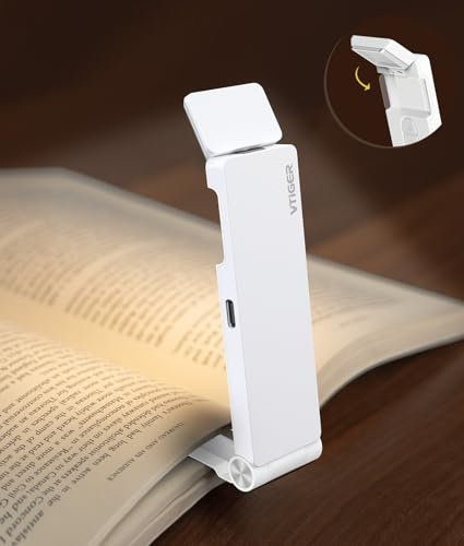 VTIGER Lámparas de mesa recargables lectura en cama, lámparas de lectura LED plegables, 3 ámbar y 4 brillo ajustables, lámparas de marcadores portátiles duraderas para amantes de los libros