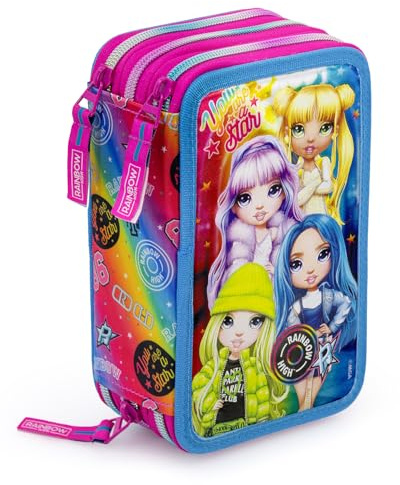 L'ERBAVOGLIO - RAINBOW HIGH - ASTUCCIO SCUOLA 3 ZIP ORIGINALE COMPLETO DI 44 PEZZI (FUCSIA/ARCOBALENO)