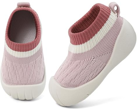 MK MATT KEELY Baby Boy Girl Shoes Toddlers Barefoot Trainers Baby Walking Sock Shoes with Anti Slip Rubber Sole,Pink,12-18 Months
