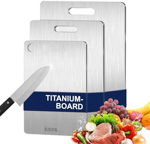 3PCS Titanium Cutting Board, S316 Stainless Steel Chopping Board, Double-Sided Food Grade Cutting Board, Dishwasher Safe Ideal for Handling Meat and Vegetables Separately