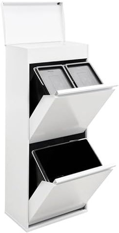 Arregui Top CR421-B Cubo de Basura y Reciclaje de 3 Compartimentos con Cajón Superior | 11+11+23 L (45 L) | con Cubetas para Envases y Orgánico | Contenedores de Reciclaje de Cocina | blanco