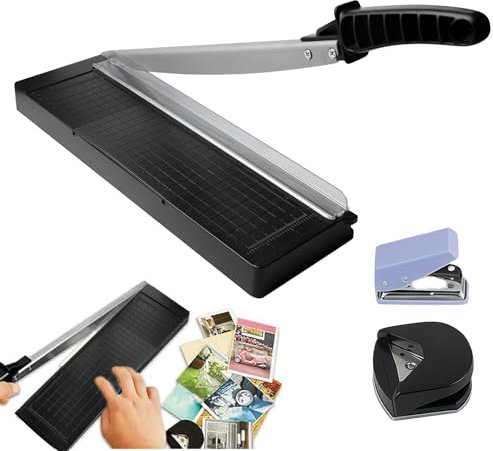 Papierschneider A4, Hebelschneider, Papierschneidemaschine Für 8 Blatt Schneidleistung, Hebelschneider Mit Eckenrunder Und Locher Für Schneiden Papier, Fotopapier, Arbeitskarton, Kartenpapier