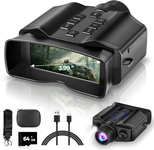 Night Vision Goggles for Adults, 3.99 HD Screen, 10000mAh Rechargeable Night Vision Binoculars with 64GB Card for Hunting Camping Surveillance