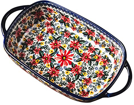 Alipis Fuente Para Hornear De Cerámica Rectangular Asas, Utensilios De Cerámica Para Horno, Multiusos, Apta Para Horno y Microondas, Para Uso Doméstico, Cocina y Restaurante