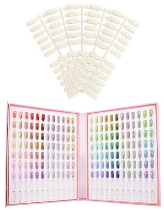 Nuancier Professionnel Salon 216 Couleurs avec 240 Faux Ongles - Livre d'Échantillons de Vernis à Ongles Gel, Planche d'Entraînement et Cartes de Design