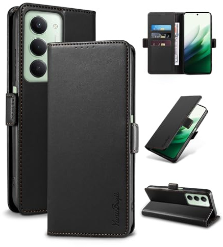 Yunubeyii Cover Libro per Redmi 15 - [Blocco RFID] Luxury PU Leather Portafoglio Card Holder Magnetic Phone Custodia con Kickstand, Cover Protettiva Antiurto, Nero