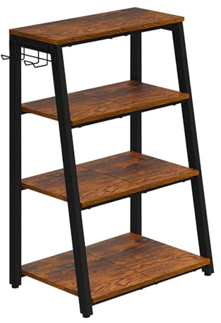 URCheers HiFi-rack i trä och stål i 4 nivåer för hem med krokar, stegformad HiFi-hylla med hyllor för skivspelare och stereosystem och kompaktsystem och spelkonsoler