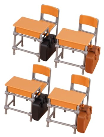 QUMIIRITY Set Mobilier Miniature pour Maison de Poupée Mobilier de Classe Scolaire Plastique Bureaux Chaises et Sacs à Dos Jaunes Transportable pour Garçon Fille Décor de Classe Réaliste