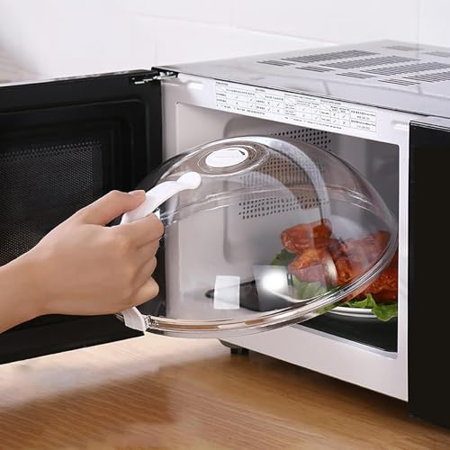 Générique Cloche Micro Onde sans BPA, Cloche en Verre Imitation (Non en Verre), Couvercle Anti-Éclaboussures avec Poignée, Trous de Vapeur Réglables, Idéal pour Petits et Grands Micro-Ondes (26 cm)