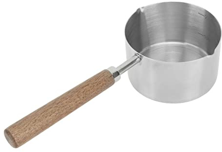 Mini casserole de cuisson, marmite à beurre de lait en acier inoxydable 304, petit chauffe-café au lait à fond plat de 7 oz (200 ml) avec poignée en bois pour faire bouillir la