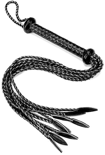 Professional Hand-Braided 9-Tail Equestrian Whip - 36-Strand Full-Grain Cowhide Leather Horse Training Whip with Willow Leaf Tips