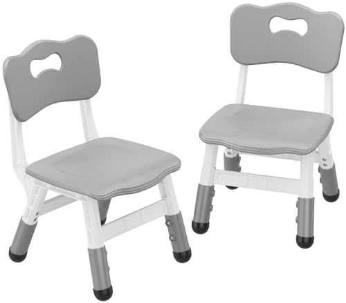 GarveeHome Adjustable Kids Chair 2-Pack – 3-Level Height, Ergonomic Plastic Toddler Chairs, Lightweight & Sturdy, For Home, School, Playroom, Daycare, Indoor/Outdoor, Ages 2-8 – Light Gray