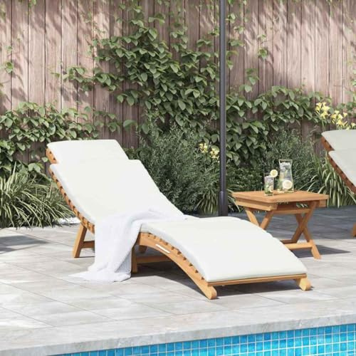 Mangloder Transat de Jardin Marron en Bois de Teck Massif inclinable avec Coussin résistant aux intempéries pour terrasse, Balcon ou Piscine, idéal pour détente et Bronzage extérieur
