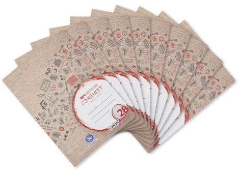 Landré Schulheft A4 Recycling, 16 Blatt, Lin. 28, kariert mit Rand, 10 Stück