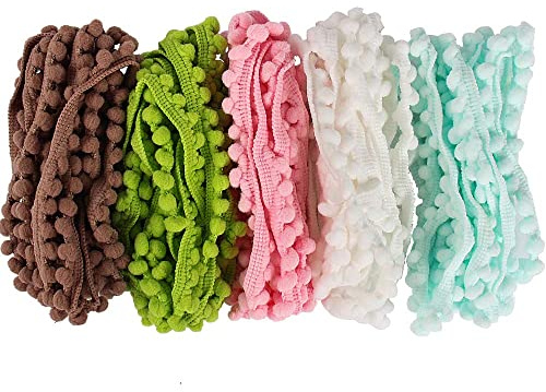 10Yards 10mm Width Pom Pom Trim Ball Fringe Ribbon 5Colors Per Pack 2Yards Per Color