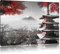 Pixxprint Japanischer Tempel im Herbst Schwarz, B&W, Größe: 120x80cm, Leinwandbild, fertig gespannt, Wandbild, Dekoration, Kunstdruck, kein Poster