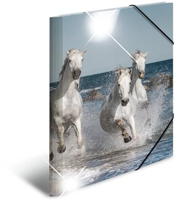 HERMA Sammelmappe A3 Pferde, Kinder Eckspanner-Mappe aus Kunststoff mit Tier Motiv, Hochglanz-Optik, Gummizug, Innenklappen und Innendruck für Jungen und Mädchen