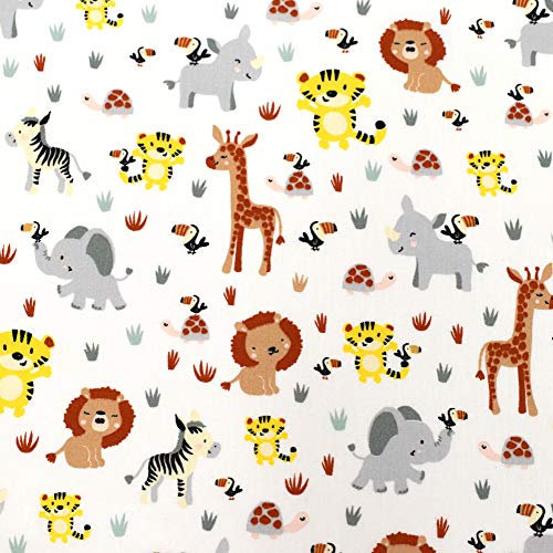 MAGAM-Stoffe Tayo Tier-Babys Kinder Baumwollstoff Oeko-Tex Meterware 50cm (Weiß)