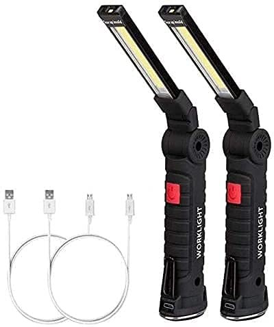 anna flowers 2X Lampade di Ispezione USB Ricaricabile LED da Lavoro Pieghevole Torcia con Magnetica Clip e Gancio per Auto/Campeggio/Home e di Emergenza Uso(27x4.5cm)
